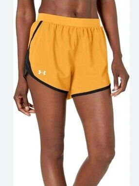 Under Armour Fly By 2.0 Women's Yellow Black Running Shorts Lined Sz M Loose